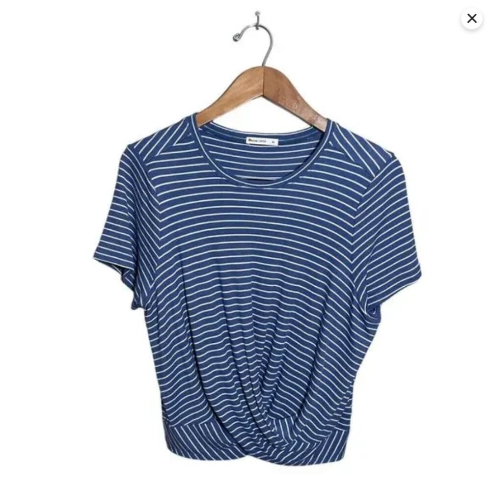 Marine Layer Womens Lexi Rib Twist Front Top Shirt Size XL Stripes Stretch Blue
